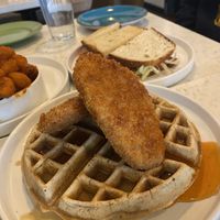 Chicken and waffles  at Mid Kitchen in Evanston