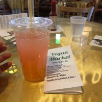 Pink lemonade + passion fruit popping pearls  at Vegan Market Bar and Grill in Ontario