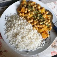 Simple chickpea stew with rice  at Luz Mary in Sucre