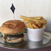 Vegan ‘Sondra Burger’ with Small Chips at Huxtaburger in Footscray