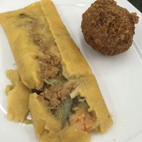 Tamale & falafel at Girasoles Restaurante Vegetariano in Cartagena