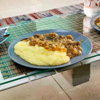 Polenta and mushroom stew  at Bayt Sara in Amman