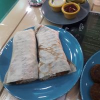 The vegan "zinger", tofu wrap (with garlic mayo, ketchup, pickles) at Bayt Sara in Amman
