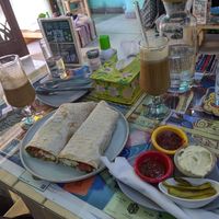 Zinger wrap and iced coffees at Bayt Sara in Amman