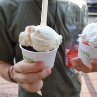 Cups with pineapple sorbet and dark chocolate at Massimos Eiscafe in Hannover