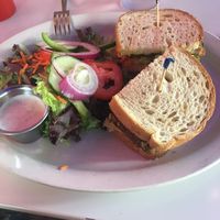 Vegan Rueben with house salad and vegan ranch at The Remedy Diner in Raleigh