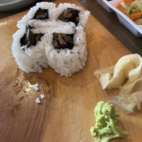 Ate two before I took the pic. These are the shittake sushi   at Grandeho Kamekyo in San Francisco