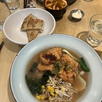 Bao (top), curly fries, coriander pancake ($5 as a side), ramen   at Table of Munchies in Christchurch