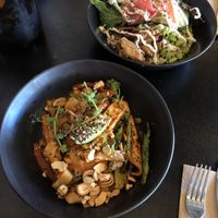 Pad see ew with cashews and tofu & poke “chicken” bowl  at Mad Apple in Launceston