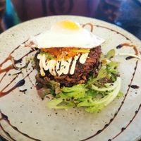 Okonomiyaki with extra egg (no vegan option) at Mad Apple in Launceston