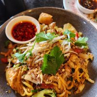 Satay noodles, the chilli has some kick! at Mad Apple in Launceston