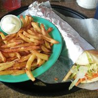 Vegan pita with fries. at La Libellule in Saint-jean-port-joli