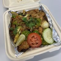 spicy vegan fried rice with mock chicken  at Thotsakan in San Diego