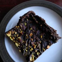 Orange and pistachio brownie (Feb 2022) at Bison Coffee House in York