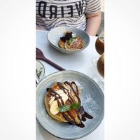 Banana and chocolate pancakes and blueberry pancakes at Kalaset in Copenhagen