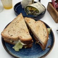 SLT sandwich and falafel wrap  at Skinny Batch Bakery in Lusk