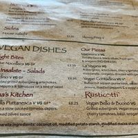 Vegan menue  at Rustico in Bexhill