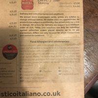 Symbols on menu at Rustico in Bexhill