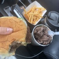 Impossible burger with no cheese and no mayo, vegan chocolate mint oreo flurry, fries  at Cindy's Drive In in Granby