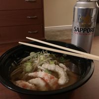 Vegan shrimp ramen to go   at Sumo Ramen in Montreal