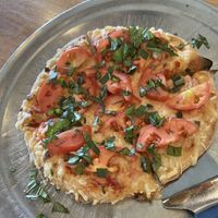 Small Margherita pizza with Daiya cheeze   at Angelina's in Seaside