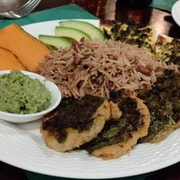Tasty jerk chikin plate at Bloodroot in Bridgeport