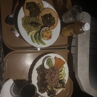 Jerk chicken and black bran tostadas with ginger kombucha and black cherry juice   at Bloodroot in Bridgeport