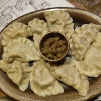 Cauliflower, sweet potato and scorzonera pierogi with onion sauce at Pierogarnia Stary Młyn in Gdansk