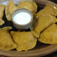 vegan pierogi 🥟 with garlic dip 🧄 at Pierogarnia Stary Młyn in Gdansk