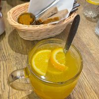 Winter tea and bread with lentil spread  at Pierogarnia Stary Młyn in Gdansk