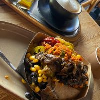 Kumpir and Cappuchino  at Diggi Eis Cafe in Berlin