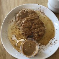 Banana pancakes.  They might not look like much but wow they were amazing! at Plant in Oklahoma City