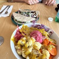 The black bean and sweet  potato tacos and the Bonsai bowl .. both delicious!  at Plant in Oklahoma City