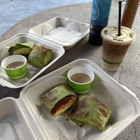 Soyrizo burrito and iced vanilla soy latte  at Sip Honolulu in Honolulu