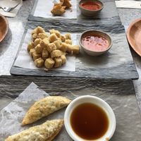 APPETIZERS. Fried tofu, “crab” wontons, and potstickers all vegan. at Tofu Hut in Lacey