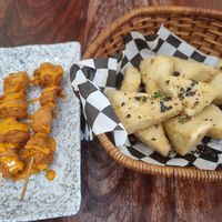 "Chicken" skewers with orange mayo and salt'n'pepper tofu at Sky in Port Adelaide