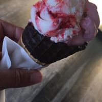 Wafer cone with raspberry ripple at House of Gelato in Preston