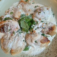 Dumplings in vegan parmesan sauce at Doppeltsolecker in Dortmund