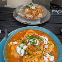 Vegane pelmeni (oben), vegane manti (unten) at Doppeltsolecker in Dortmund