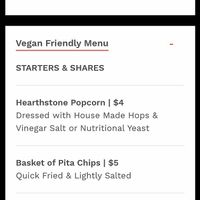 Vegan menu - starters at Angry Otter Tap & Forno in North Vancouver