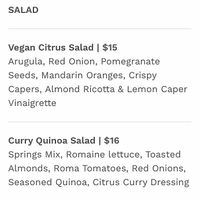 Vegan menu - salads at Angry Otter Tap & Forno in North Vancouver