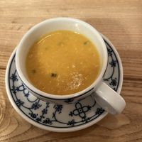 Gruß aus der Küche: Vegane Maissuppe  at Oomes Hüs in Norddorf