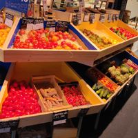 Fresh produce section at Biocoop Parmentier in Paris