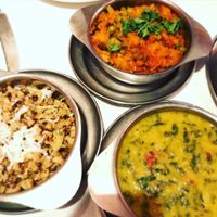 Cheera Parippu curry, black-eye beans and spicy potatoes - fab! at Rasa in North London