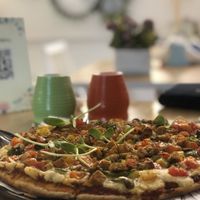 Farmer’s choice pizza with mock meat at La Cane Bistro in Mumbai