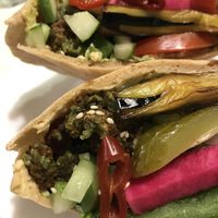 Close-up of the falafel pita sandwich. at Tamu Tamu in Chennai