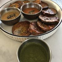 Aubergine and courgette starter   at Indian Box in Santiago