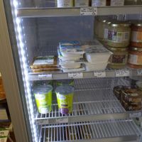 Their packaged selection which includes tofu and vegan yogurt at Le Panier Vrac in Cannes