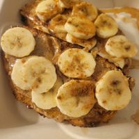 Banana almond butter toast, good sized portion - ask for no honey at Fairweather Natural Foods in Park City