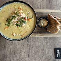 NICHT vegane/vegetarische Krabbensuppe (war wohl sehr gut).  at Lykke in Skien